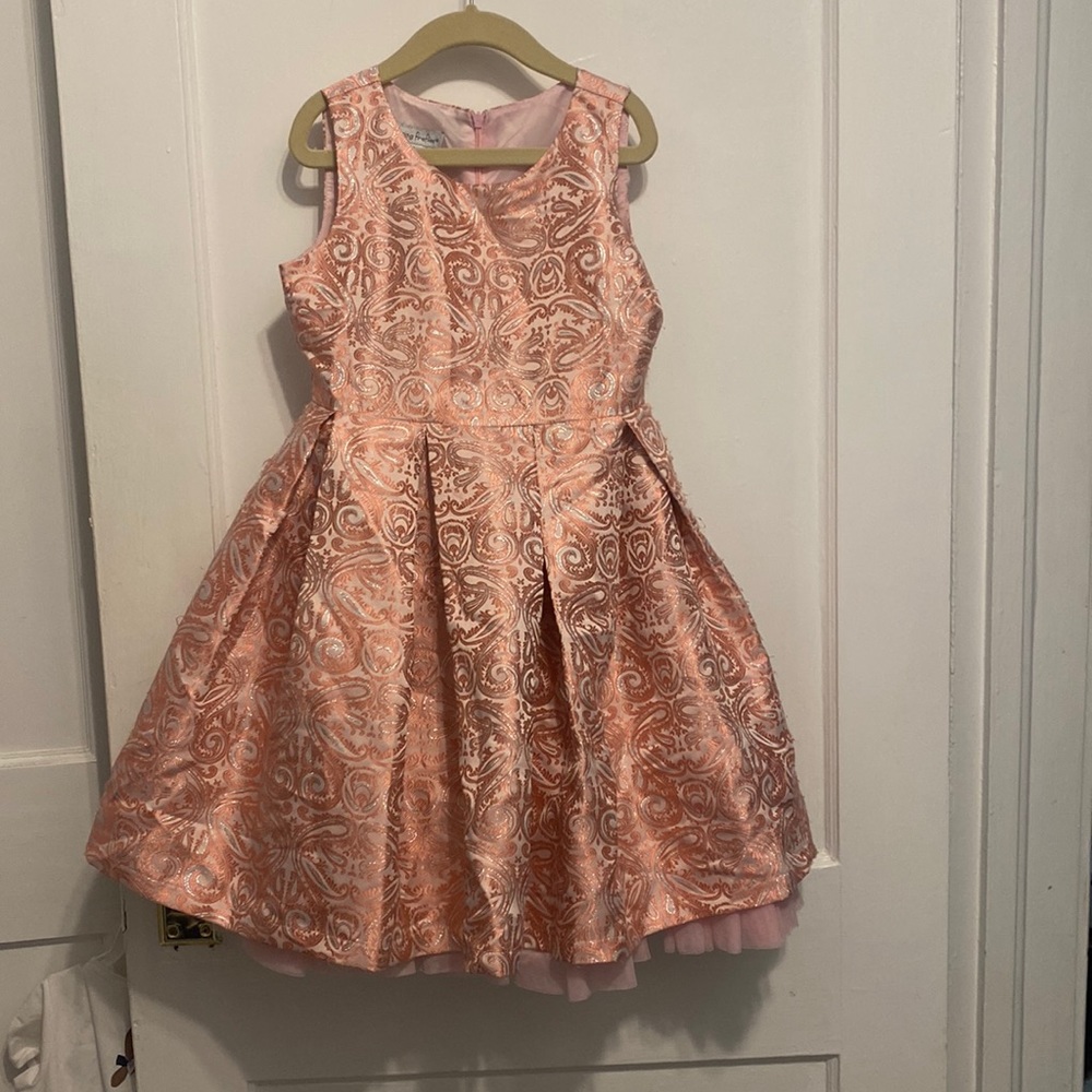 Gorgeous pink and silver girls dress.  Looks even more beautiful on.  Size 7